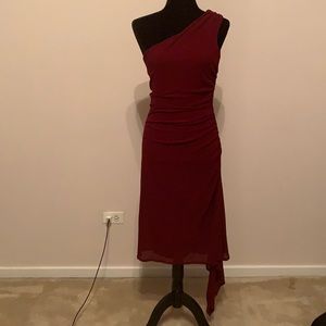 Laundry dress, maroon, one shoulder